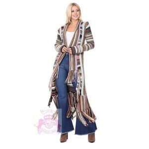 T Party Multi Colour Knit Long Fringe Duster Cardigan Coat of Many Colors
